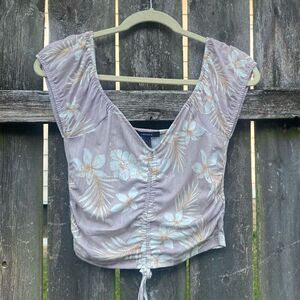 Forever 21 Tan Cinched Front Floral Crop Top‎ | L